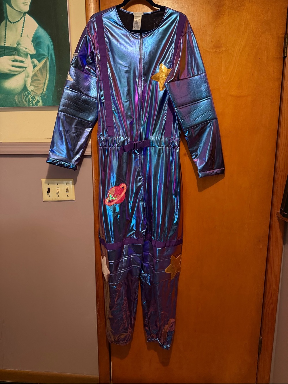 Pottery Barn Kids adult  Metallic Space suit Costume in Iridescent Blue-Purple
